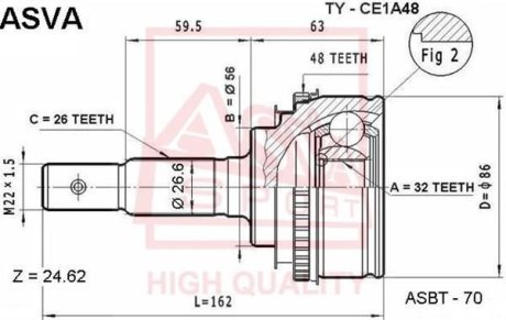 ШРУС НАРУЖНЫЙ 32X56X26 (TOYOTA CARINA E(UKP) AT190/ST190 1992-1997) ASVA TY-CE1A48 (фото 1)