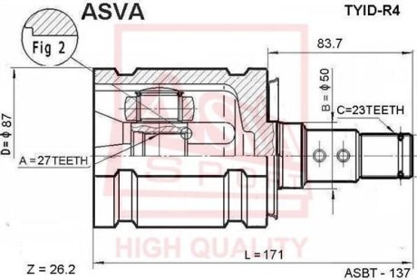 ШРУС ВНУТРЕННИЙ ЛЕВЫЙ 27x50x23 (TOYOTA KLUGER L/V ACU25/MCU25 4WD 2000-2007) ASVA TYID-R4 (фото 1)