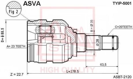 ШРУС ВНУТРЕННИЙ ЛЕВЫЙ 23X35X20 (TOYOTA CARINA E AT190/ST191/CT190 1992-1997) ASVA TYIP-5001