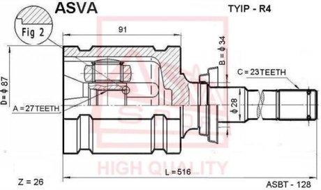 ШРУС ВНУТРЕННИЙ ПРАВЫЙ 27x34x23 (TOYOTA RAV4 ACA2# 2000-2005) ASVA TYIP-R4