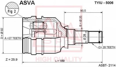 ШРУС ВНУТРЕННИЙ ЛЕВЫЙ 27x35x20 (TOYOTA CAMRY MCV20/SXV20 1996-2001) ASVA TYIU-5006 (фото 1)