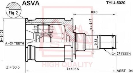 ШРУС ВНУТРЕННИЙ 24x47x27 (TOYOTA LAND CRUISER PRADO 90 1996-2002) ASVA TYIU-5020