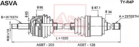 ПРИВОД ПРАВЫЙ 23X1020X26 (TOYOTA RAV4 00-) ASVA TY-R4P (фото 1)