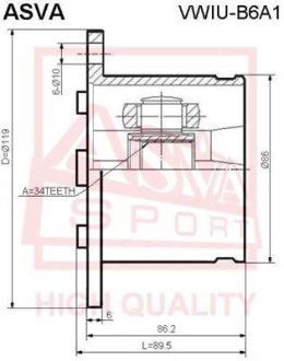 ШРУС ВНУТРЕННИЙ 34x108 ASVA VWIU-B6A1 (фото 1)