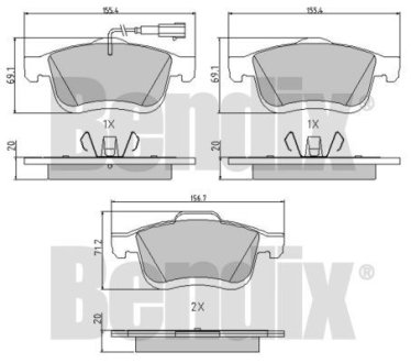 КОЛОДКИ ГАЛЬМІВНІ FIAT DOBLO 09> ПЕРЕД 1-ДАТЧИК Bendix 510751