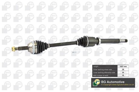 Піввісь Ford Transit 06-12 2.2TDCi (28/36) 1057mm Пр. BGA DS2351RA