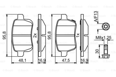 Гальмівні колодки дискові BOSCH 0986494825