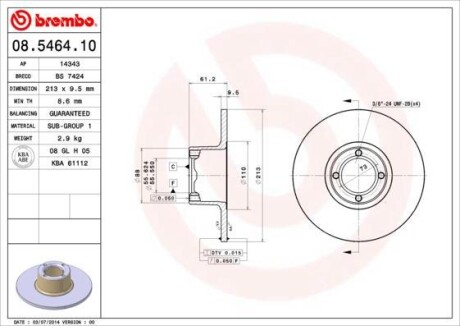 Гальмівний диск BREMBO 08546410