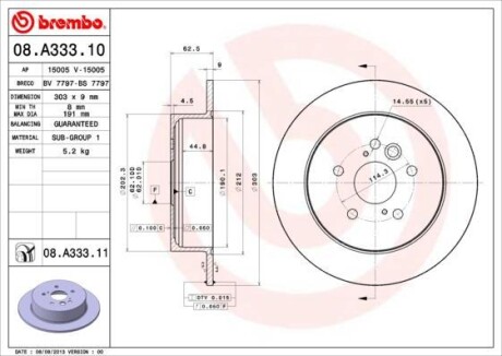 Диск гальмівний BREMBO 08A33311