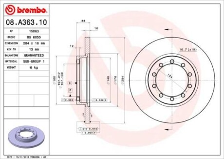 Диск гальмівний BREMBO 08A36310