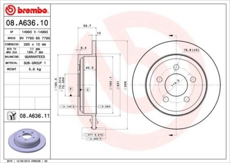 Гальмівний диск BREMBO 08A63610