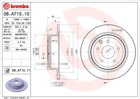 Диск тормозной NISSAN JUKE,QASHQAI 1.5DCI 16V 08.07-,10.06- задн. BREMBO 08.A715.10 (фото 1)