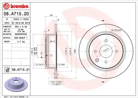 Гальмівний диск BREMBO 08A71520