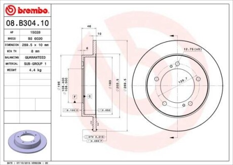 Диск гальмівний передній BREMBO 08B30410