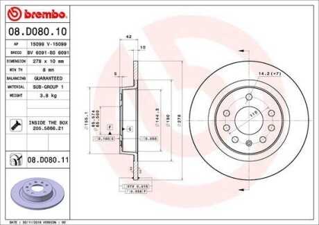 Диск гальмівний BREMBO 08D08011