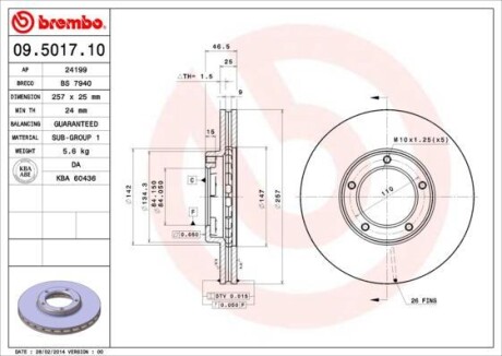 Гальмівний диск BREMBO 09501710