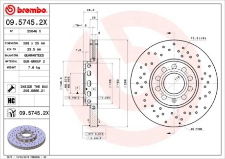 Гальмівні диски BREMBO 0957452X