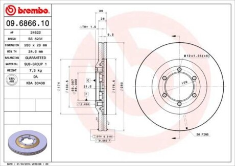 Гальмівний диск BREMBO 09686610