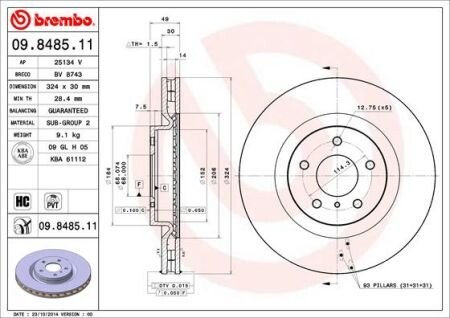 Гальмівний диск BREMBO 09848511