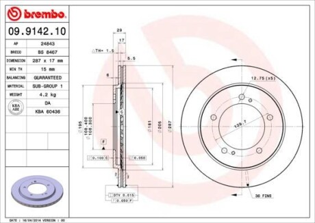 Гальмівний диск BREMBO 09914210