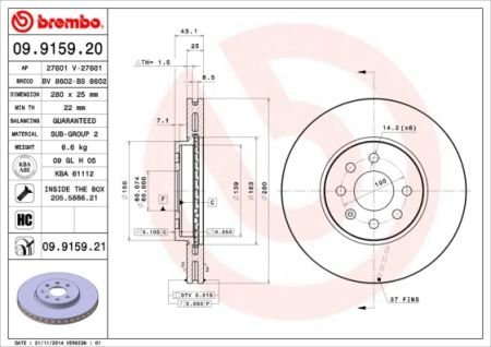 Диск гальмівний BREMBO 09.9159.21 (фото 1)