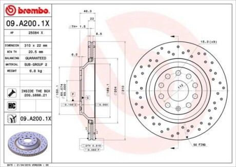 Гальмівний диск BREMBO 09A2001X