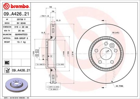 Диск гальмівний S60,80. BREMBO 09A42621