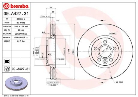 Диск гальмівний S60,80. BREMBO 09A42731