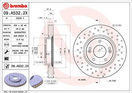 Диск гальмівнийPRZ XTRA HYUNDAI I30 07- BREMBO 09A5322X (фото 1)