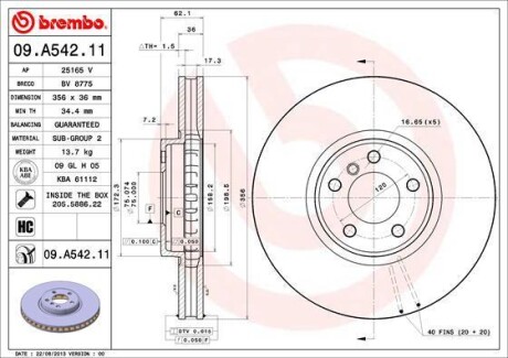 Гальмівний диск BREMBO 09A54211