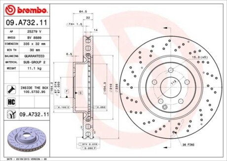 Диск гальмівний передній BREMBO 09A73211