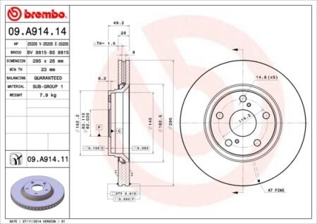 Гальмівний диск BREMBO 09A91414