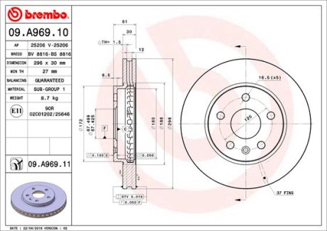 Диск гальмівний BREMBO 09A96911