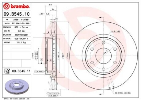 Диск гальмівний BREMBO 09B54511