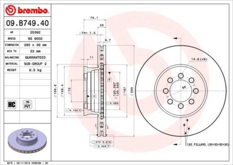 Гальмівний диск BREMBO 09.B749.40