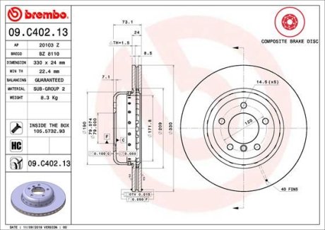 Гальмівний диск BREMBO 09.C402.13