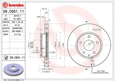 Диск гальмівний BREMBO 09C65111