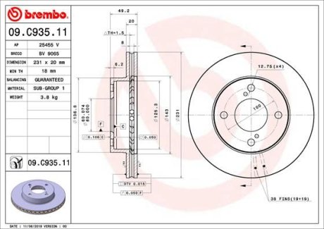 Гальмівний диск BREMBO 09.C935.11