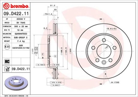 Гальмівний диск BREMBO 09.D422.11