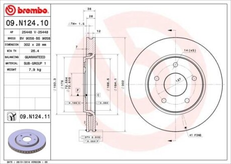 Диск гальмівний FREEMONT G.VOYAGER 12- њr.302mm BREMBO 09N12411