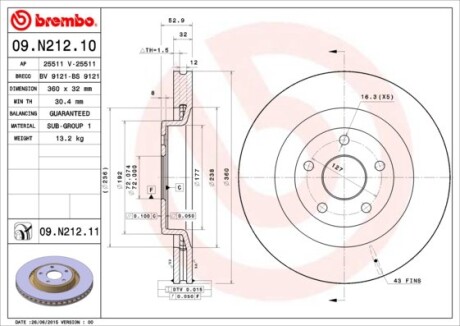 Диск гальмівний BREMBO 09N21211