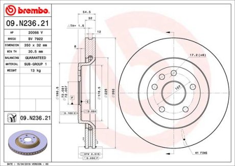 Диск гальмівний передній BREMBO 09N23621