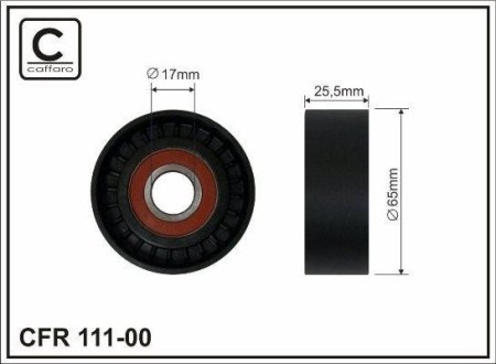 Ролик натяжного механізму паска поліклинового Citroen C2-C4 Peugeot 207, 307, 1007 1.1-1.6 16V 12.03- CAFFARO 11100