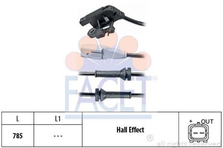 Датчик ABS Citroen C4 I, II/Peugeot 307 1.4-2.0D 00- задній Л/Пр FACET 210031