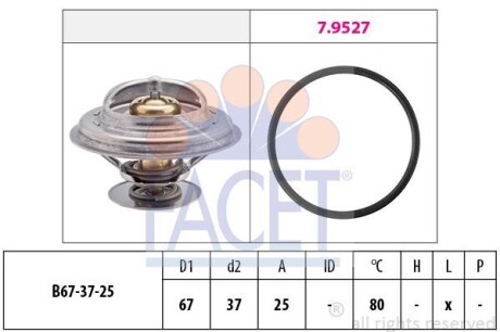 Термостат OM 615-617/BMW 3(E30)/5(E12/E28) 68-/VW 2.3-3.2 V6/VR6 90- (79 C) (7.8623) FACET 78623 (фото 1)