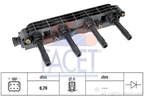 Катушка зажигания Astra G/Combo/Vectra B/C /Zafira A 1.6 95- (9.6299) FACET 96299