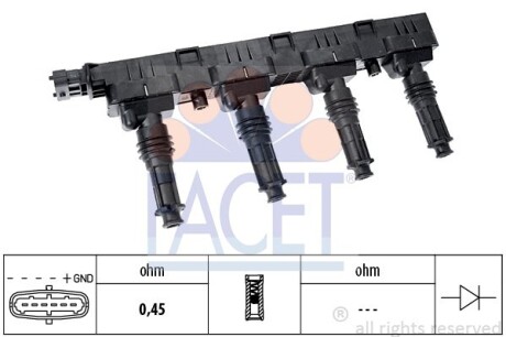 Катушка зажигания ASTRA/CORSA 1.2/1.4 00- (9.6300) FACET 96300