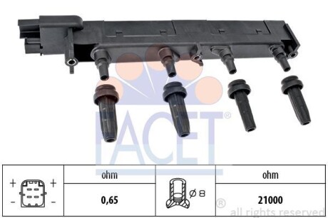 Катушка зажигания Citroen C5/Jumpy/ Peugeot 206/307/407 1.8/2.0 99- (9.6308) FACET 96308 (фото 1)