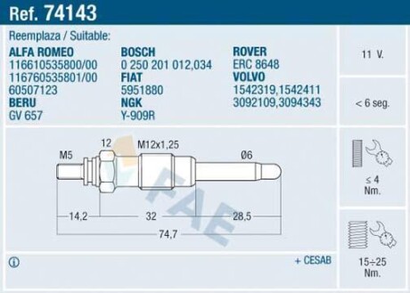 Свічка розжарювання FAE 74143