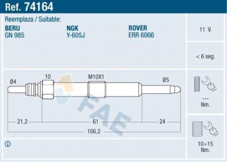 Свічка розжарювання FAE 74164